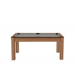 Billard Texas 6 pieds convertible en table à manger 6 personnes Coloris hêtre boisé tapis gris De Faugères
