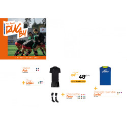 Pack LICENCE Rugby maillot RUCK short CHELEM chaussettes FANION chasuble réversible CONTACT ELDERA