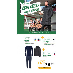 Pack LICENCE Educateur veste ou sweat COMPO et pantalon COMPO ou fuseau HYBRIDE et blouson ACARREAUX ELDERA